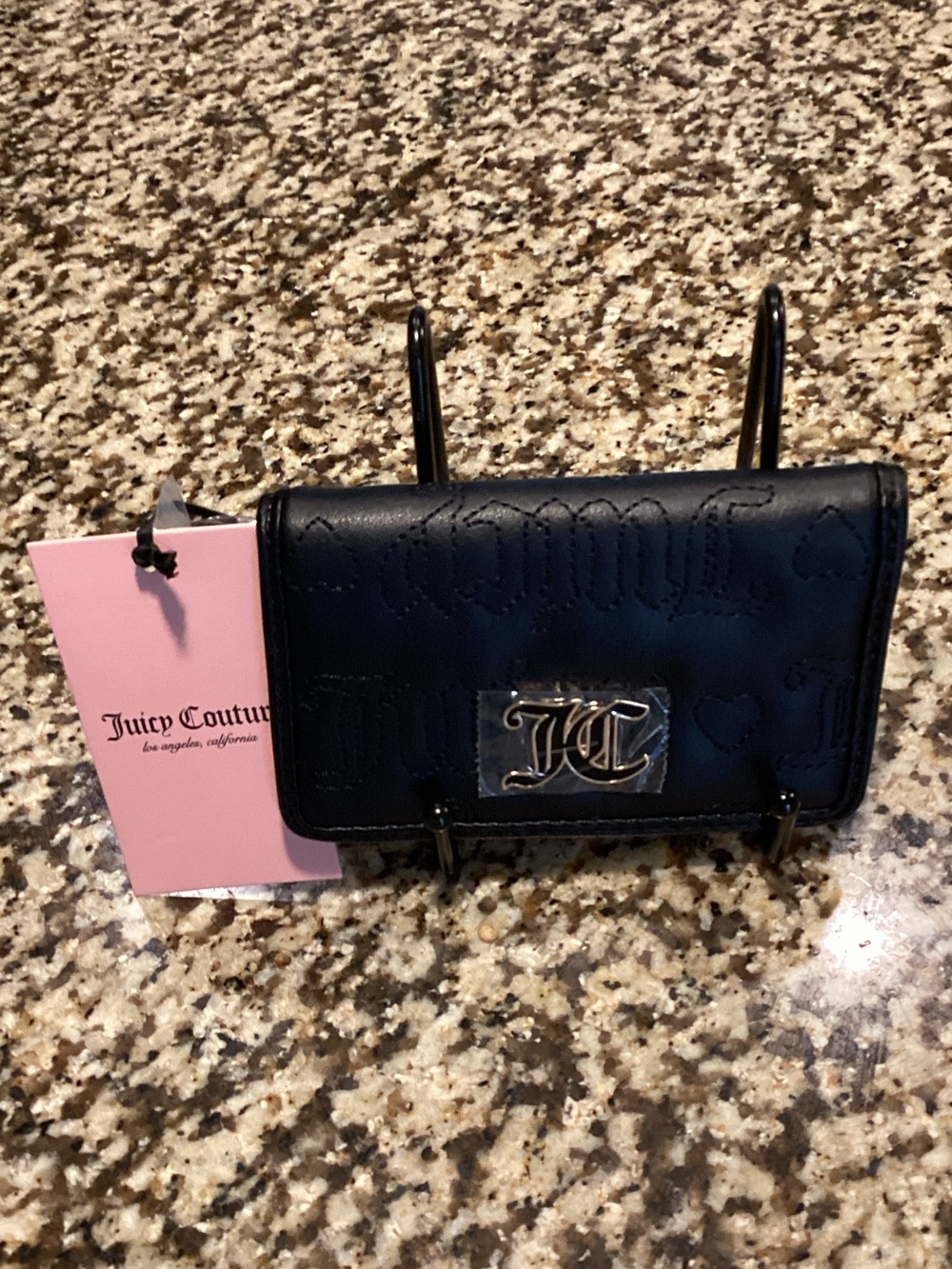 Juicy Couture Black Quilted Logo Mini Wallet with JC Emblem